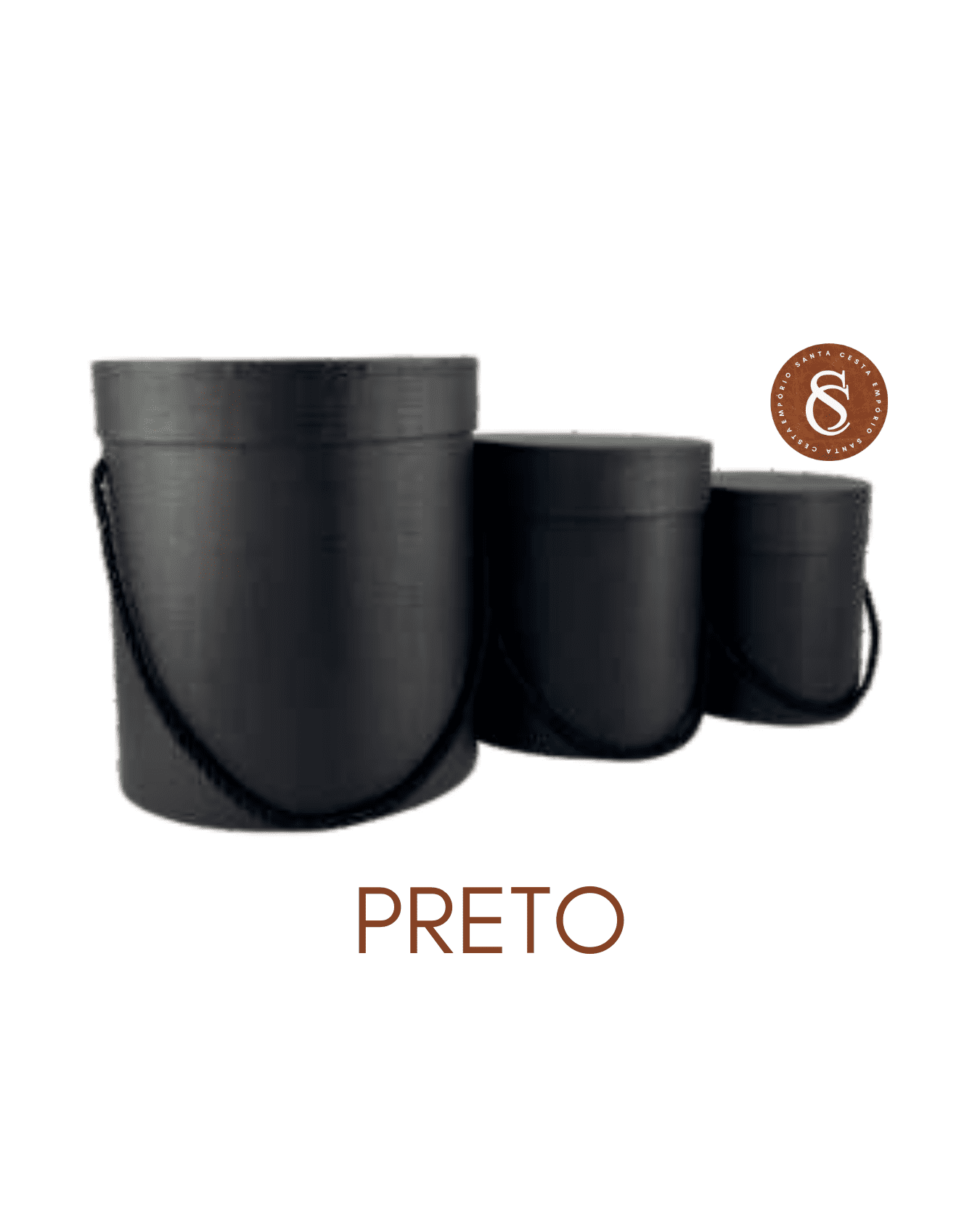 CAIXA PRETA REDONDA COM TAMPA E ALÇA 12x15CM UN