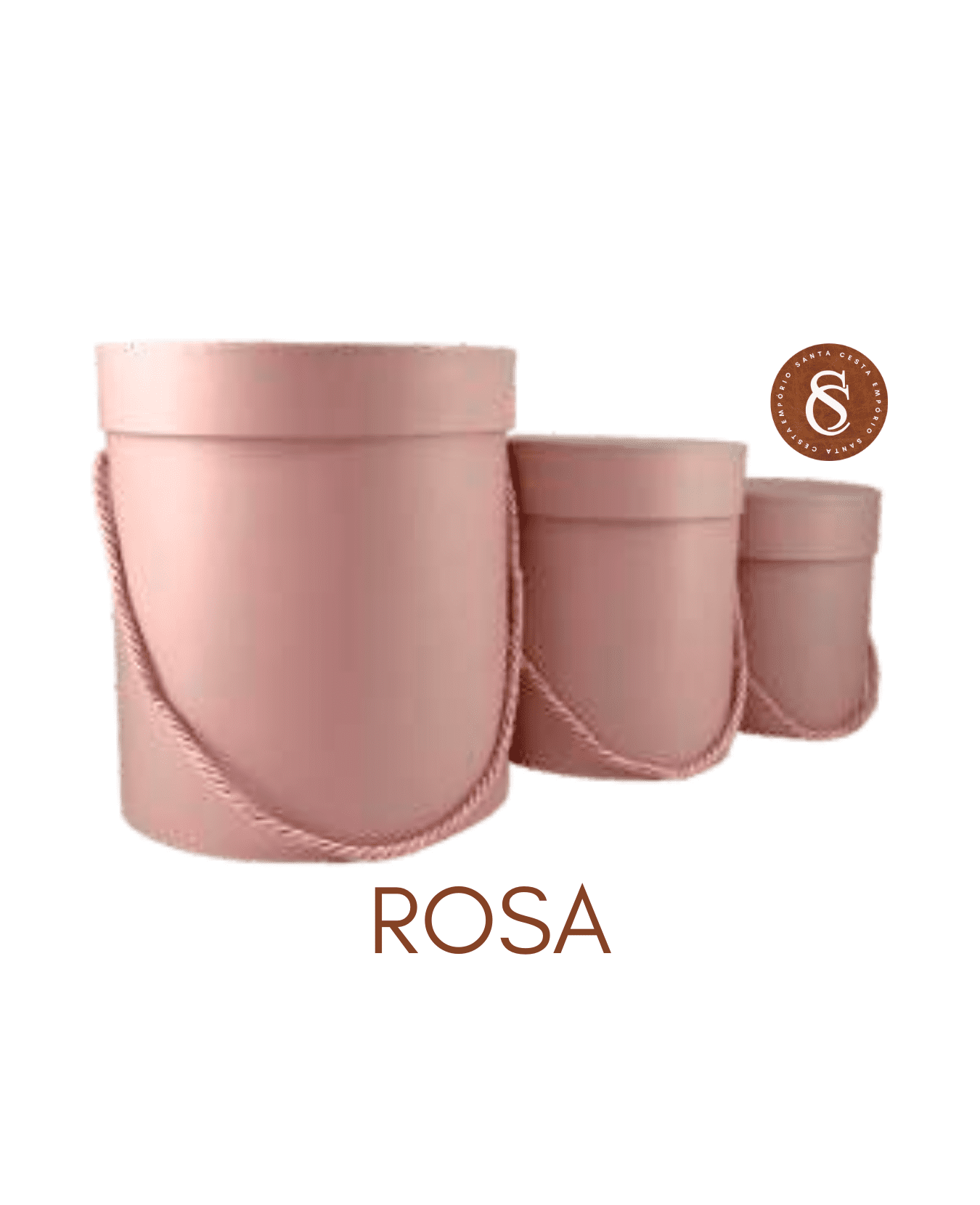 CAIXA ROSA REDONDA COM TAMPA E ALÇA 12x15CM UN