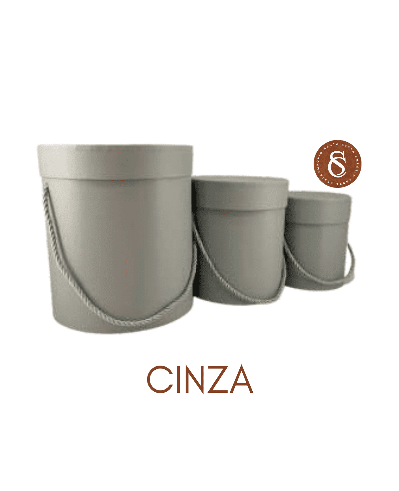 CAIXA CINZA GRAFITE REDONDA COM TAMPA E ALÇA 12x15CM UN