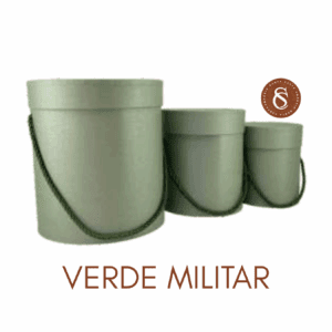 CAIXA VERDE MILITAR REDONDA COM TAMPA E ALÇA 12x15CM UN