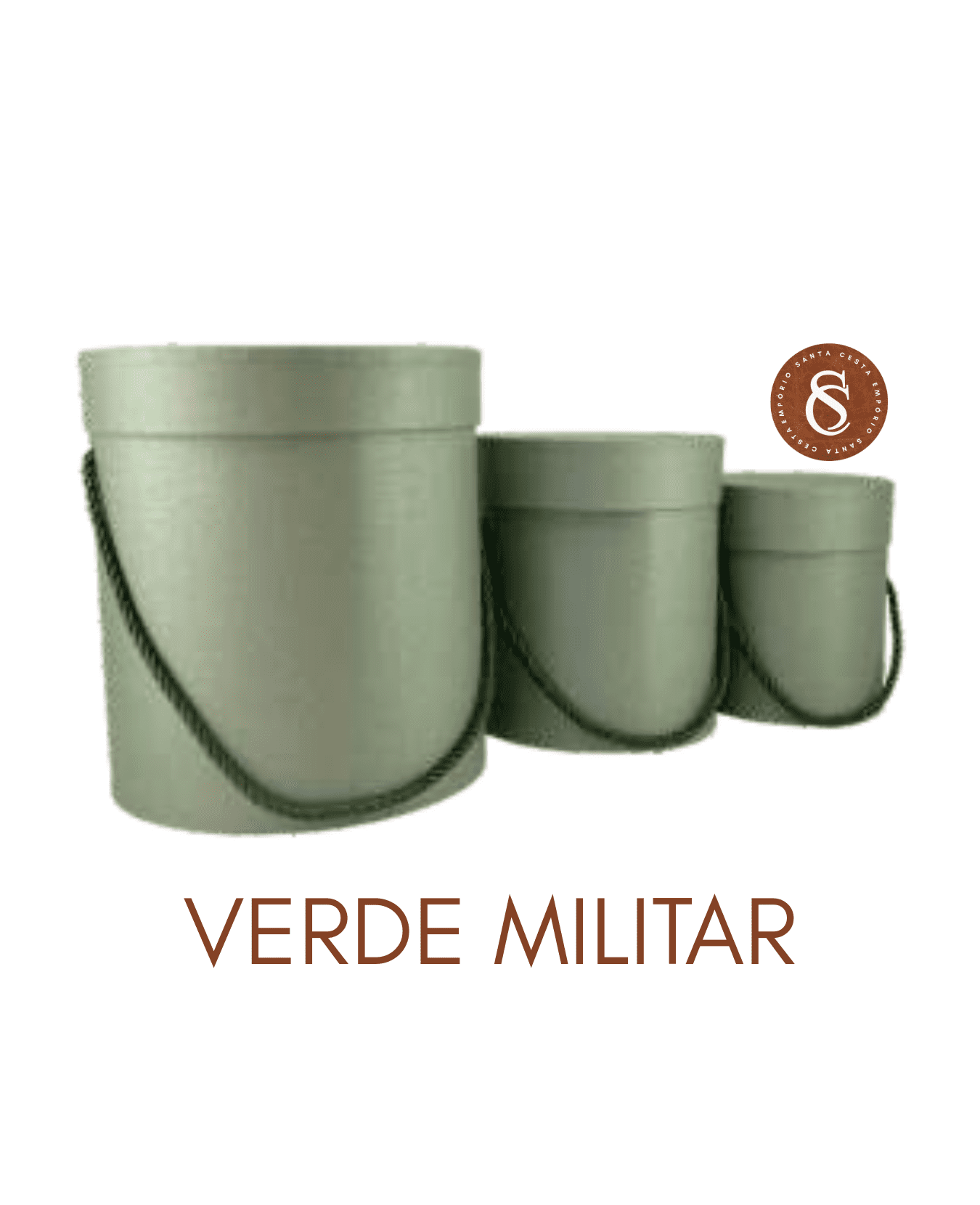 CAIXA VERDE MILITAR REDONDA COM TAMPA E ALÇA 12x15CM UN