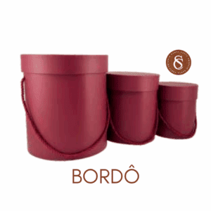 CAIXA BORDÔ REDONDA COM TAMPA E ALÇA 12x15CM UN