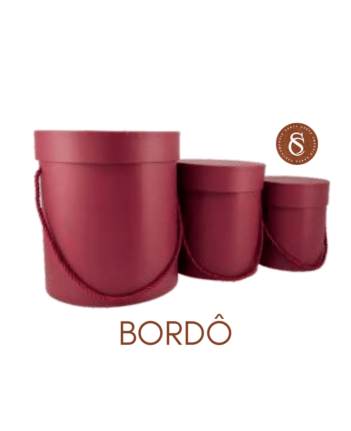 CAIXA BORDÔ REDONDA COM TAMPA E ALÇA 12x15CM UN