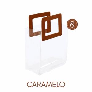SACOLA TRANSPARENTE ALÇA CARAMELO GRANDE UN
