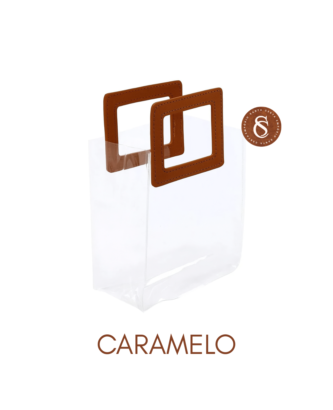 SACOLA TRANSPARENTE ALÇA CARAMELO GRANDE UN
