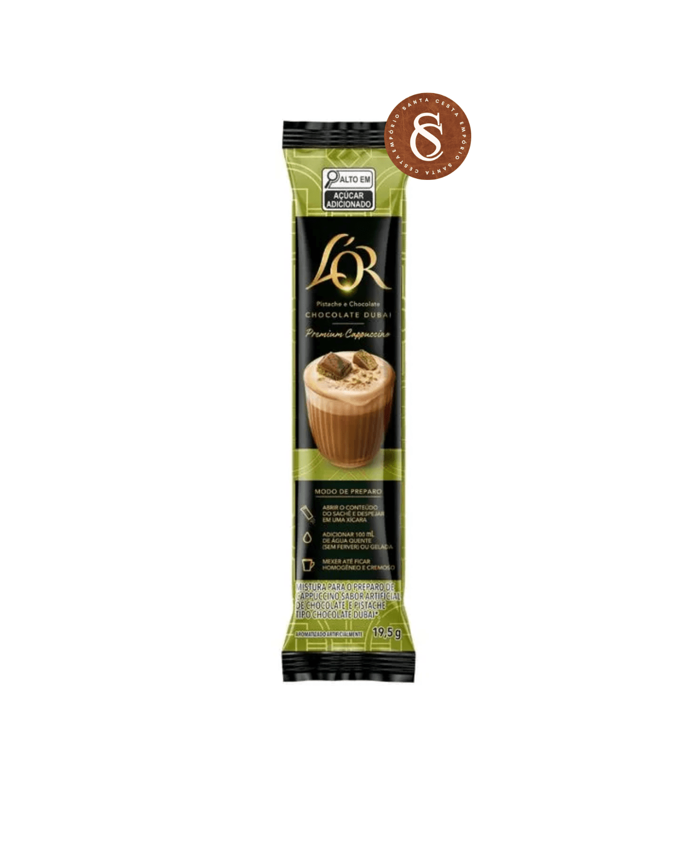 SACHÊ DE CAPPUCCINO PREMIUM L'OR DUBAI PISTACHE E CHOCOLATE 19,5G UN