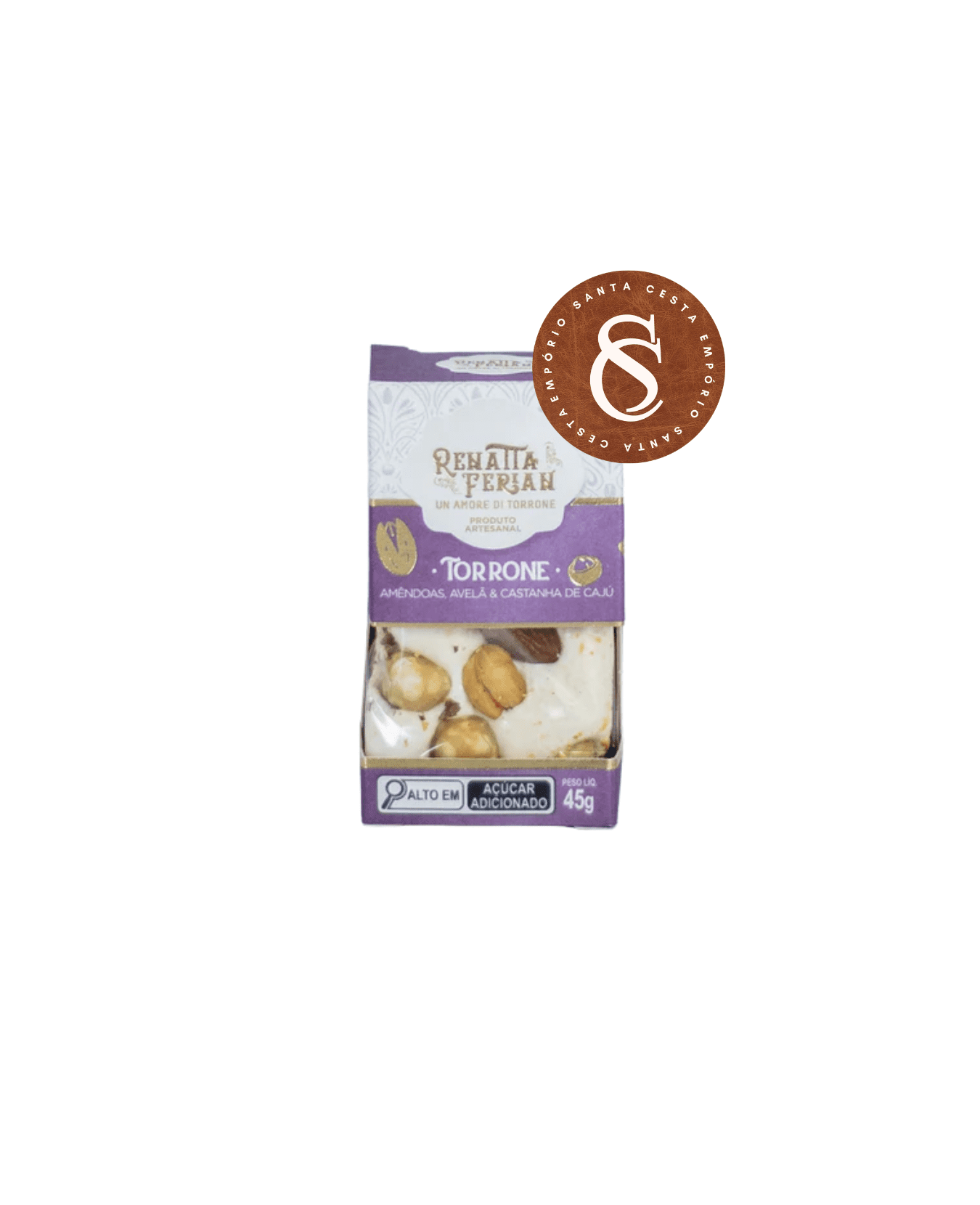 TORRONE DE AMÊNDOA, AVELÃ E CASTANHA DE CAJÚ RENATA FERIAN 45G