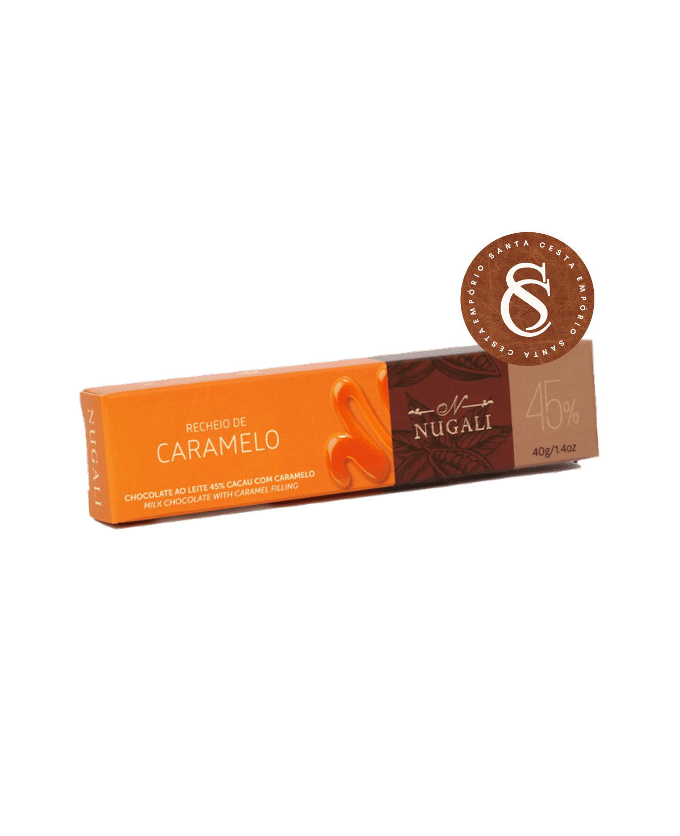 MINI BARRA DE CHOCOLATE AO LEITE 45% COM RECHEIO DE CARAMELO NUGALI 50G