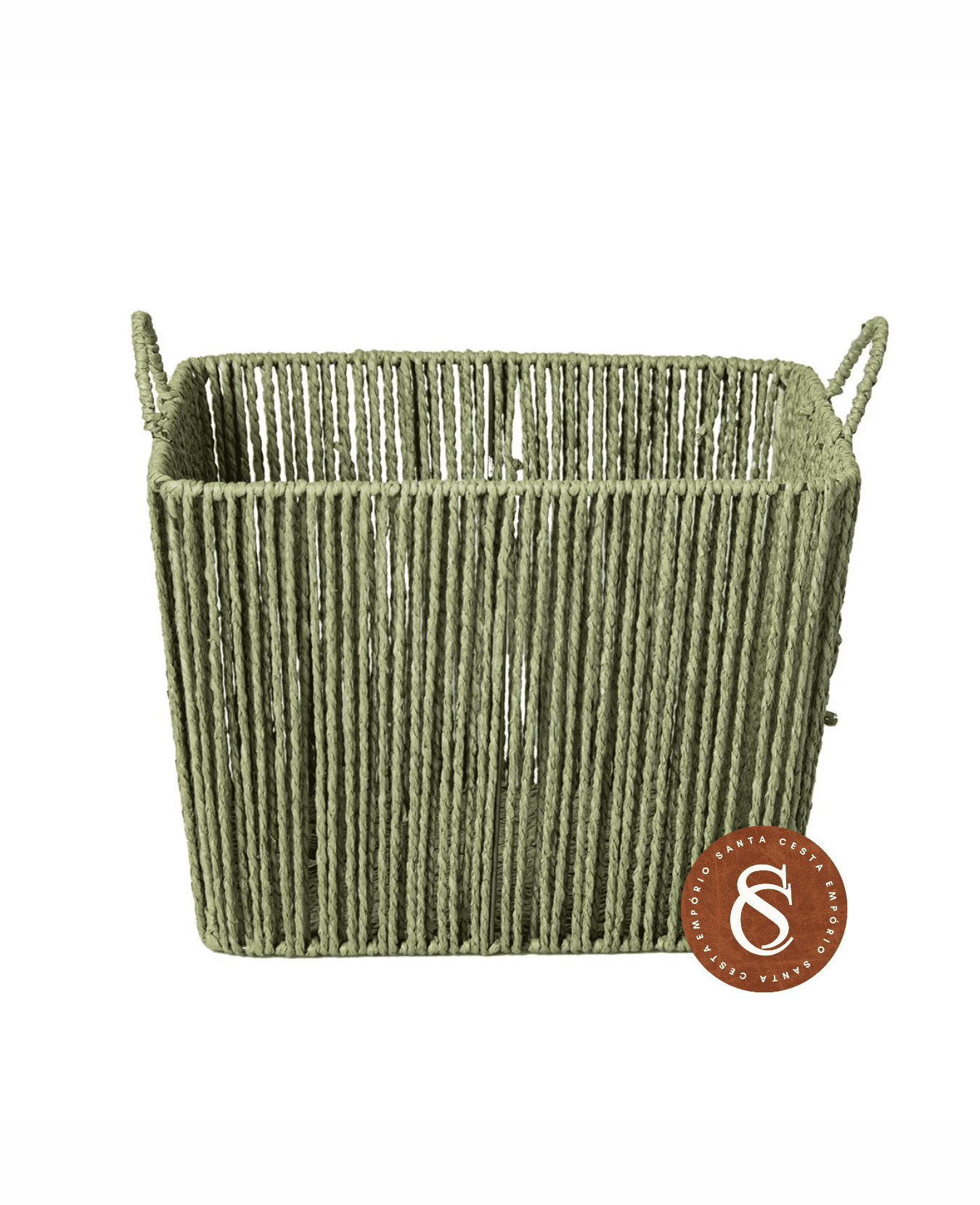 CESTO EM FIBRA NATURAL COM ALÇA VERDE 25X19CM