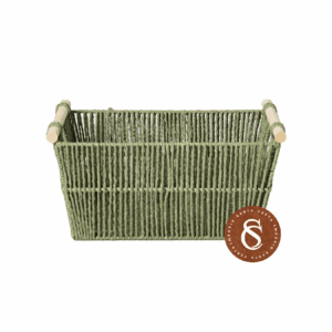 CESTO EM FIBRA NATURAL VERDE COM ALÇA DE BAMBU 35X23CM