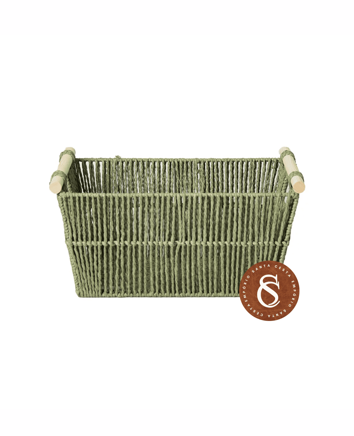 CESTO EM FIBRA NATURAL VERDE COM ALÇA DE BAMBU 35X23CM