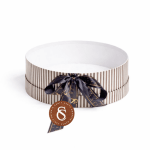 CAIXA CARTONADA REDONDA TAMPA E FUNDO LISTRADA PRETO E BRANCO 25CM