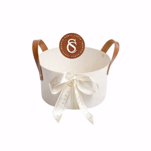 CAIXA CARTONADA REDONDA BRANCA COM ALÇAS 20CM