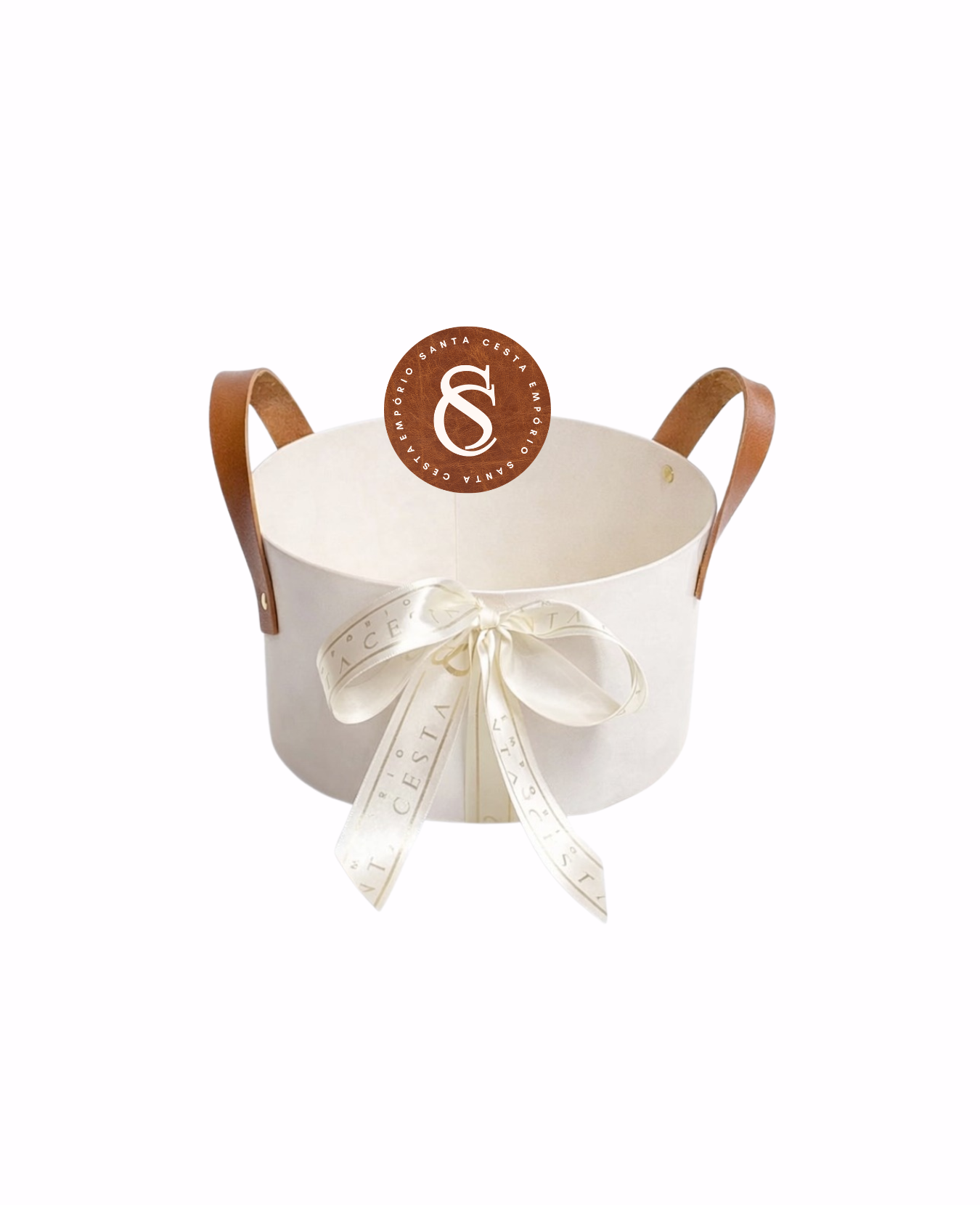 CAIXA CARTONADA REDONDA BRANCA COM ALÇAS 20CM