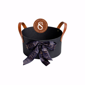 CAIXA CARTONADA REDONDA PRETA COM ALÇAS 20CM