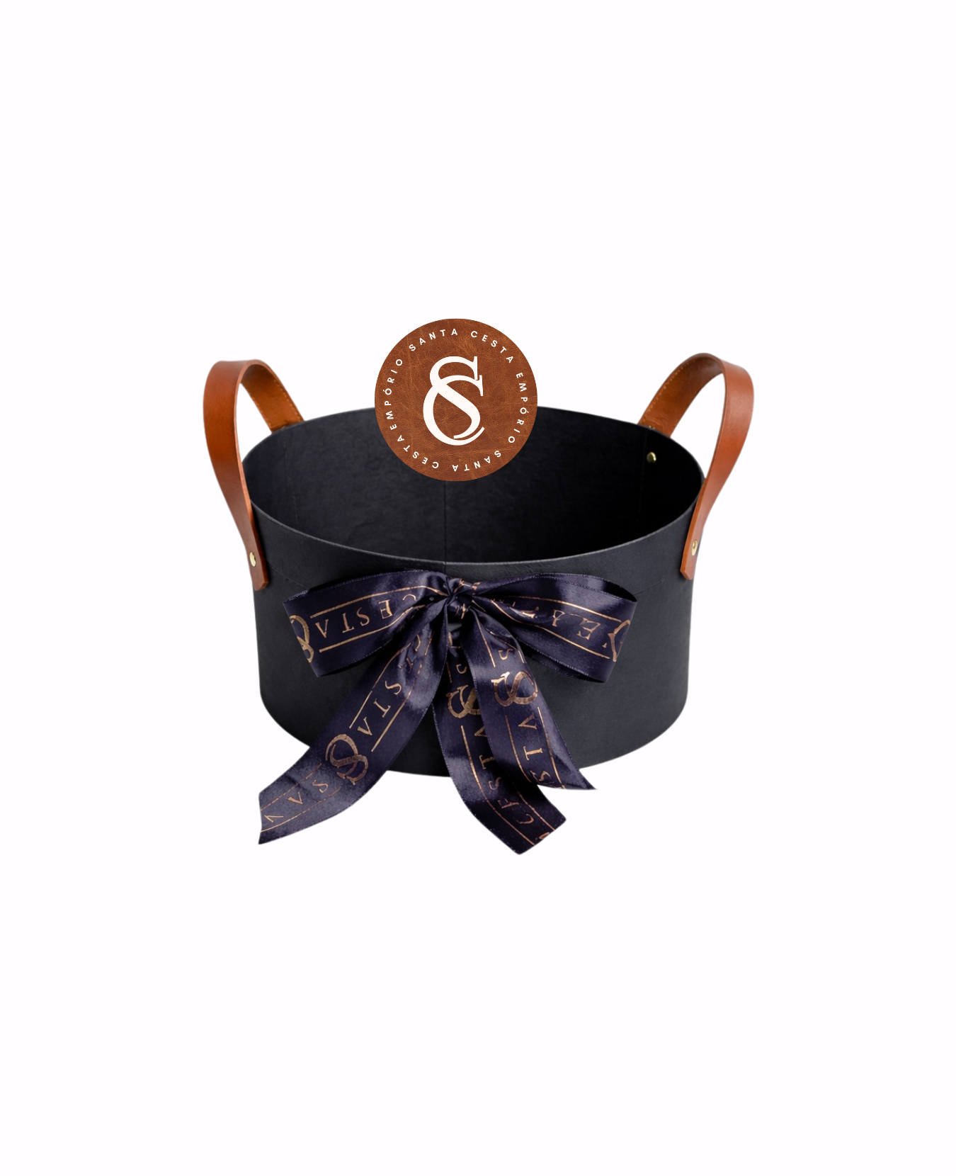 CAIXA CARTONADA REDONDA PRETA COM ALÇAS 20CM