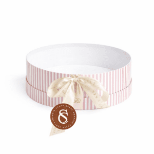 CAIXA CARTONADA REDONDA TAMPA E FUNDO LISTRADA ROSA 25CM