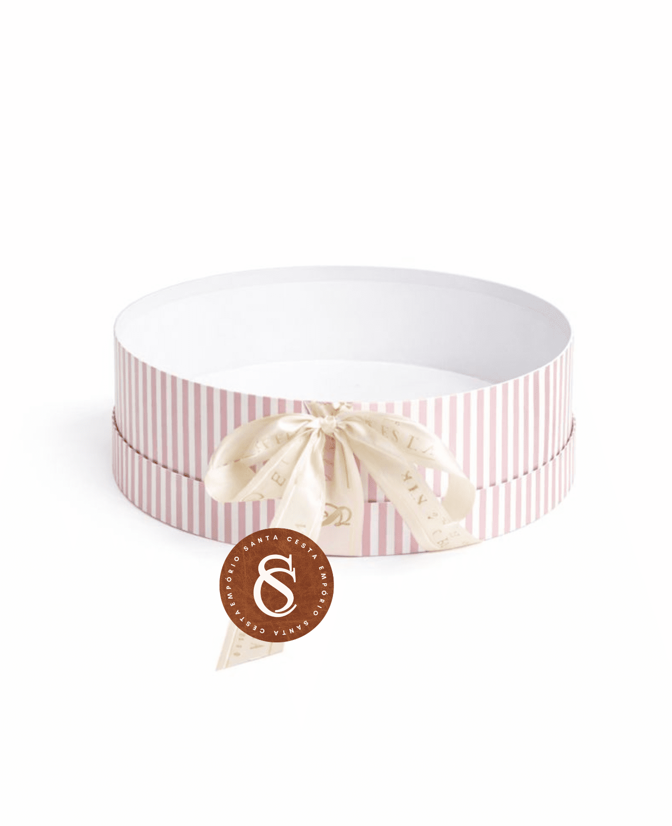CAIXA CARTONADA REDONDA TAMPA E FUNDO LISTRADA ROSA 25CM