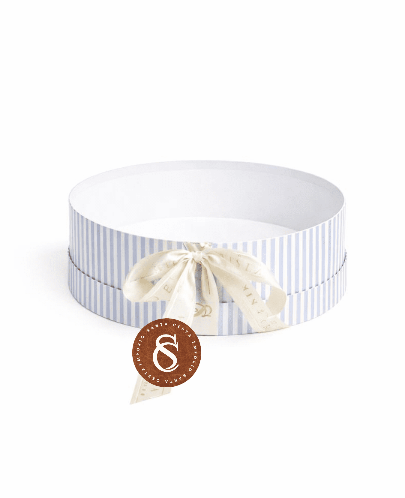 CAIXA CARTONADA REDONDA TAMPA E FUNDO LISTRADA AZUL 25CM