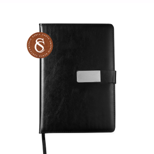 CADERNETA COURO SINTÉTICO PRETA