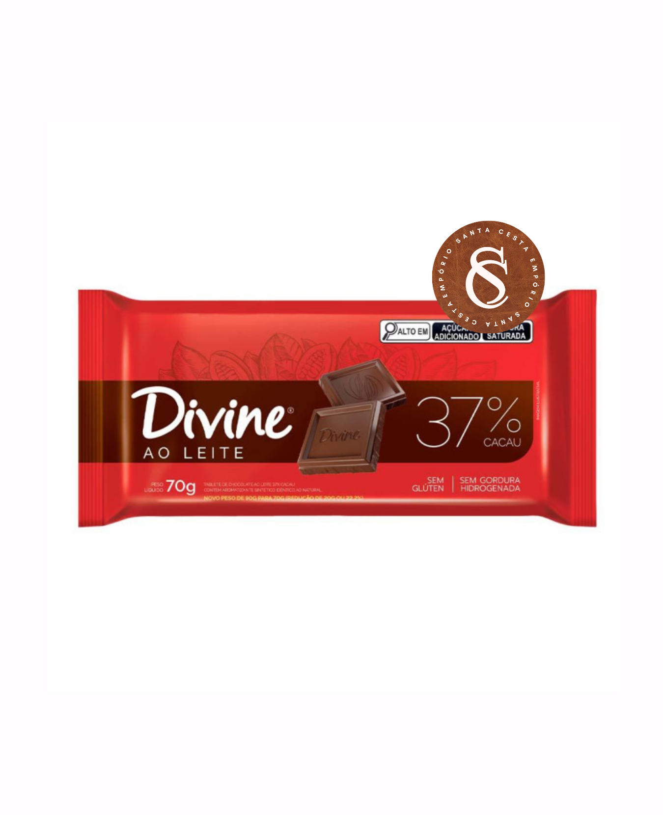 BARRA DE CHOCOLATE AO LEITE 37% CACAU DIVINE 70G