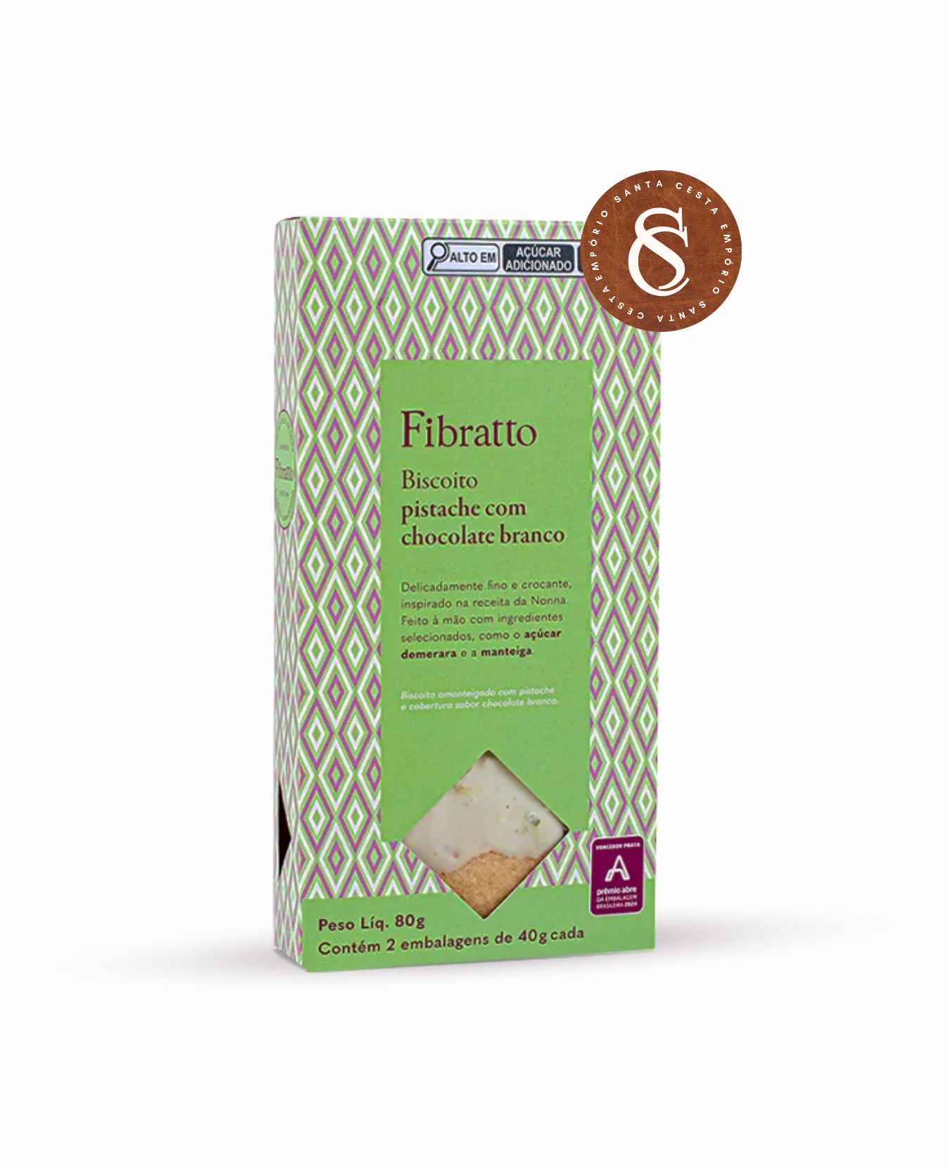 BISCOITO DE PISTACHE COM CHOCOLATE BRANCO FIBRATTO 80G