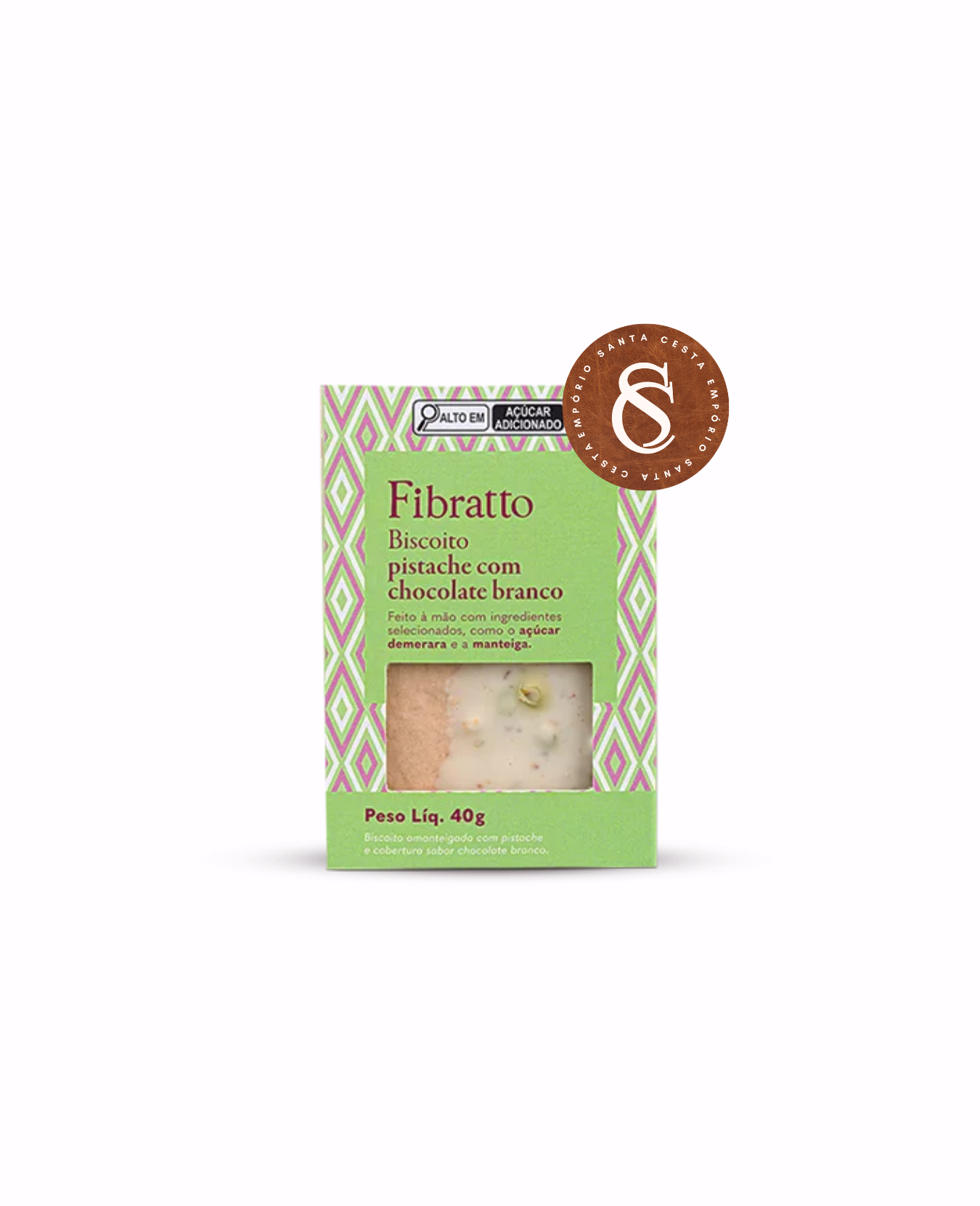 BISCOITO DE PISTACHE COM CHOCOLATE BRANCO FIBRATTO 40G