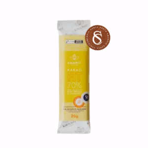 MINI BARRA DE CHOCOLATE FIT 70% CACAU COM COLÁGENO, WHEY PROTEIN E CRANBERRY KAKAOWIT 20G