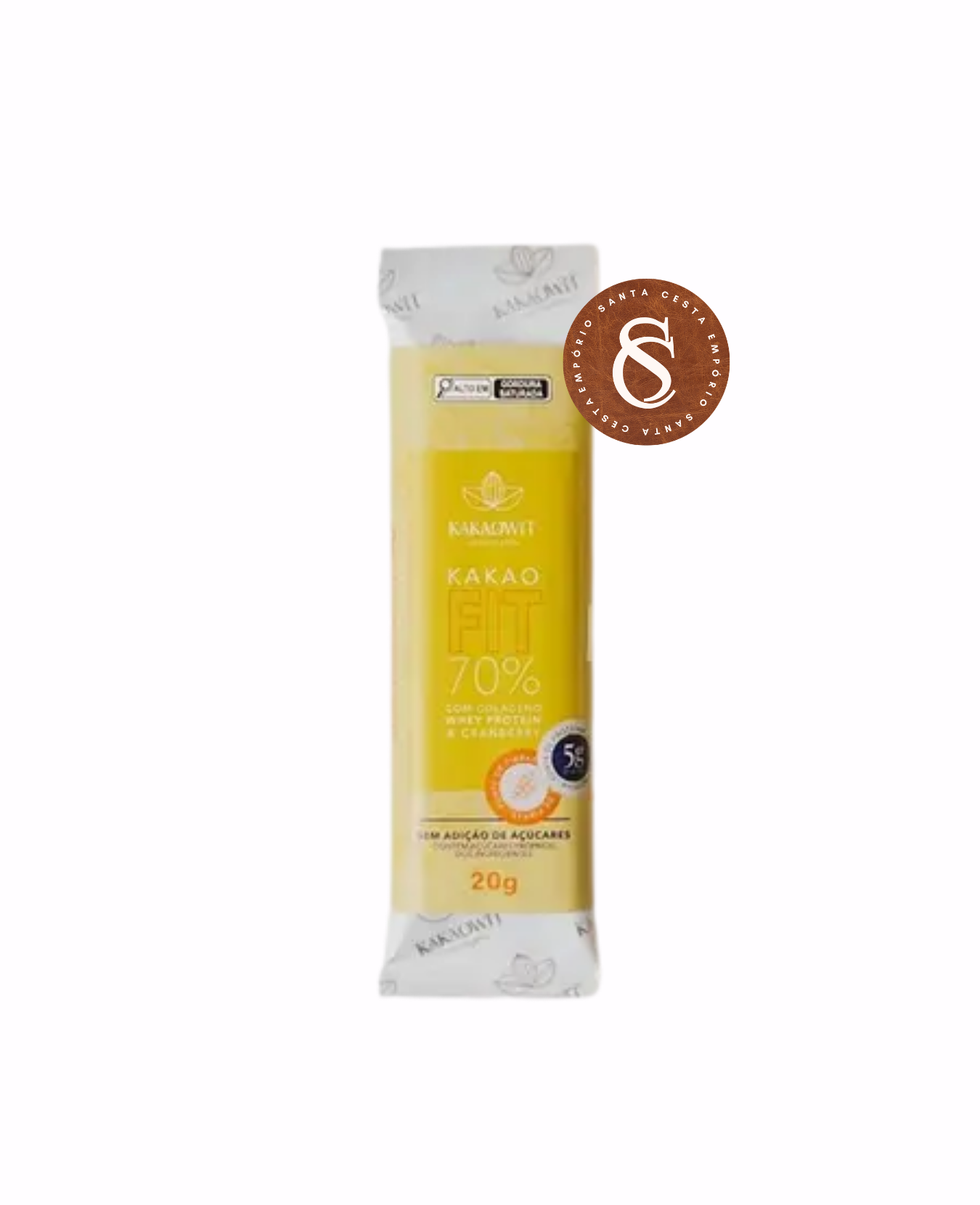 MINI BARRA DE CHOCOLATE FIT 70% CACAU COM COLÁGENO, WHEY PROTEIN E CRANBERRY KAKAOWIT 20G