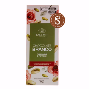 BARRA DE CHOCOLATE BRANCO COM ROSAS E PISTACHE KAKAOWIT 80G