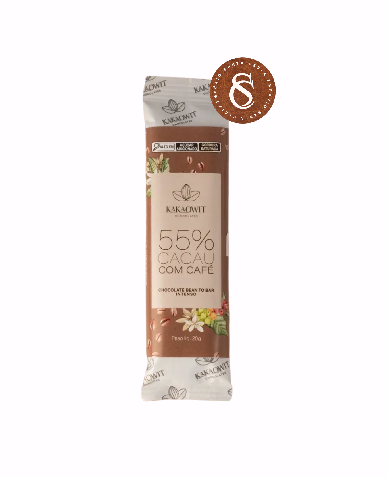 MINI BARRA DE CHOCOLATE 55% CACAU COM CAFÉ KAKAOWIT 20G