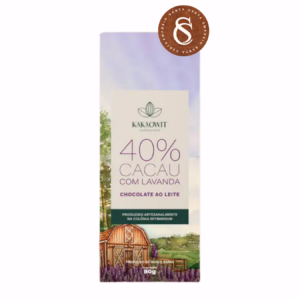 BARRA DE CHOCOLATE AO LEITE 40% CACAU COM LAVANDA KAKAOWIT 80G