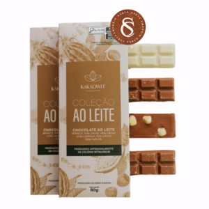 COLEÇÃO DE CHOCOLATE AO LEITE 40%, BRANCO, 40% COM LAVANDA E 40% CACAU COM AVELÃS KAKAOWIT 80G (4X 20G)