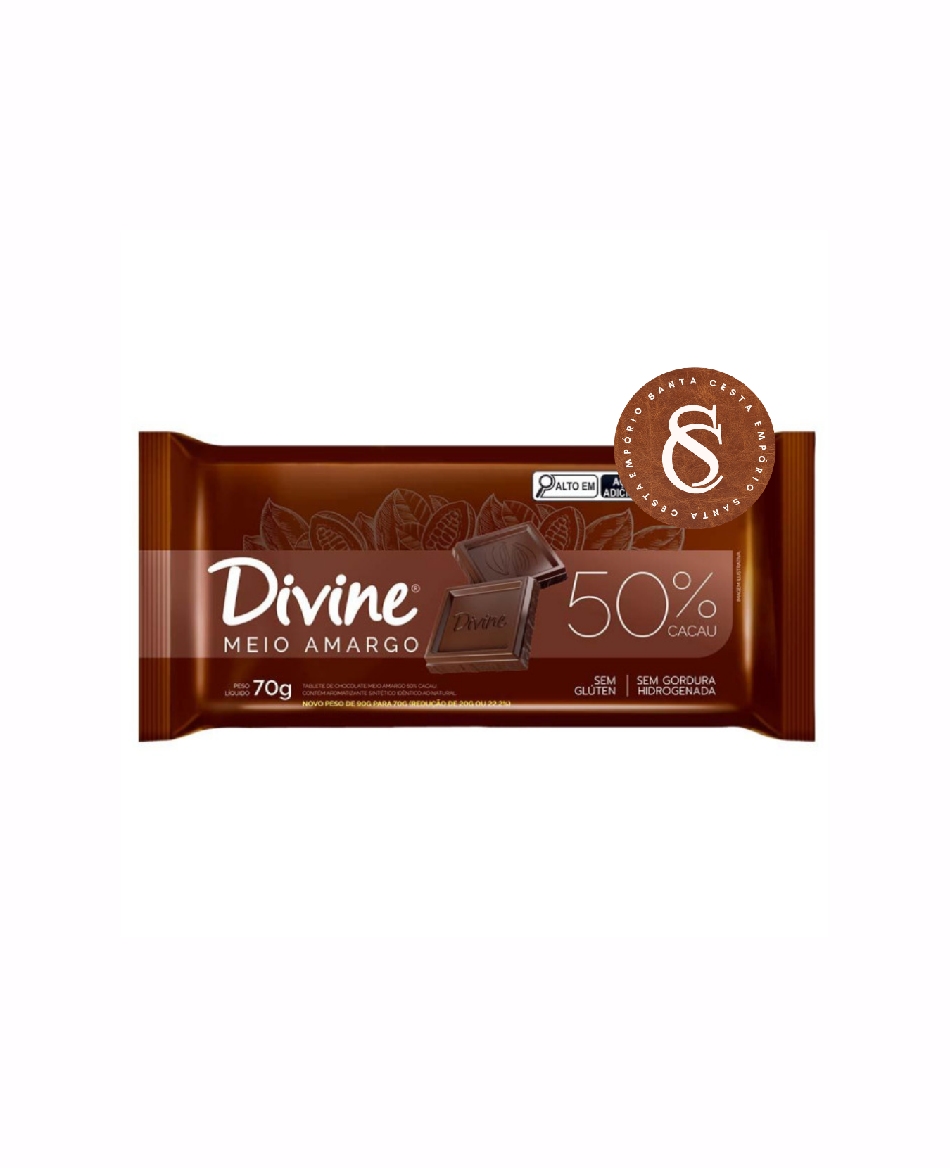 BARRA DE CHOCOLATE MEIO AMARGO 50% CACAU DIVINE 70G