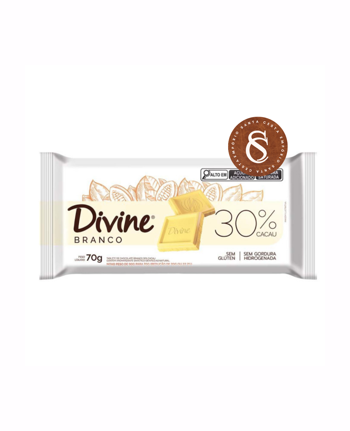 BARRA DE CHOCOLATE BRANCO 30% CACAU DIVINE 70G
